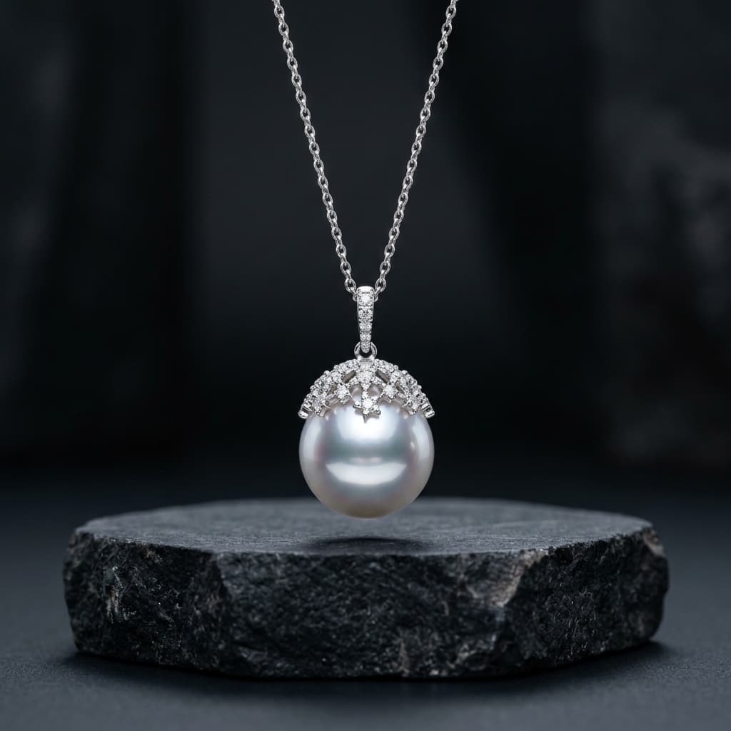 Celestial Pearl & Diamond Pendant Necklace